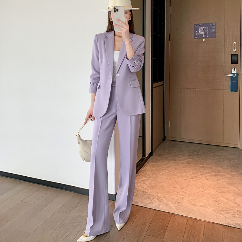 Plus-Size Light Purple Business Suit Set for Women 100kg Elegant Slimming Plus-Size Blazer Jacket Autumn Two-Piece Set