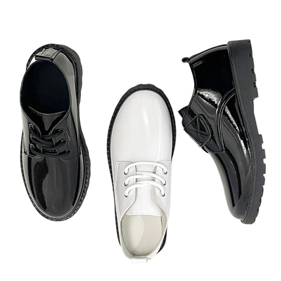 Boys' leather shoes black soft sole middle and big children's campus performance children's British style etiquette stage black and white performance shoes