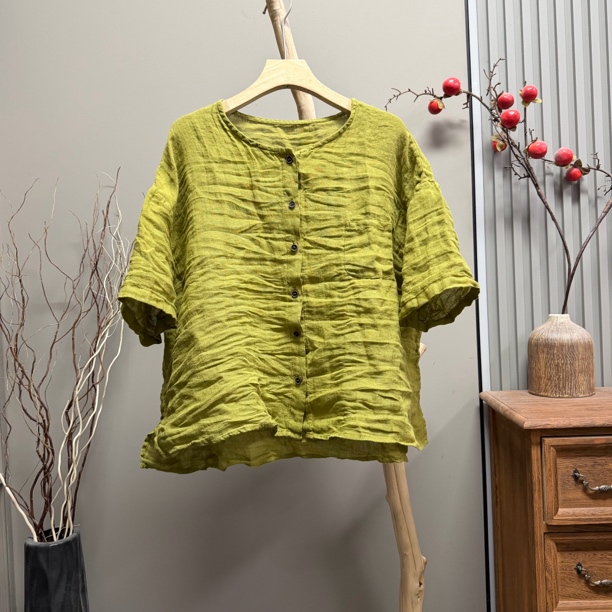 9823 Linen Short Cardigan with Pockets (Length 56cm, Bust 130cm)