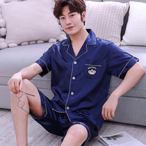 Pyjamas Mens summer home Clothing Thin Ice Silk Quality Short Sleeve Shorts Ice Silk Ramp Up Code Loose Simulation Silk Suit