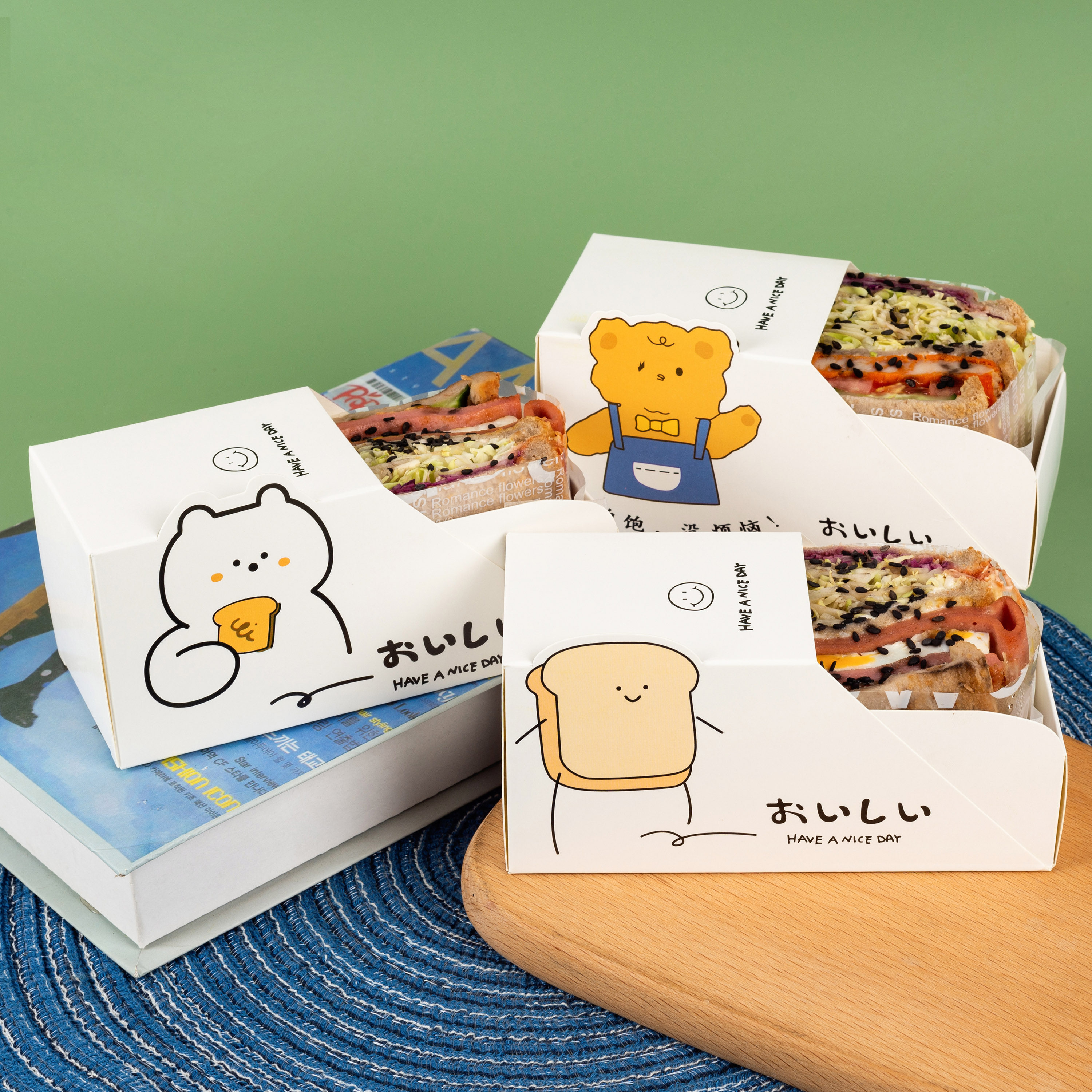 box mesh red sandwich packaging box thick egg burning toast packed box lunches disposable outside with drawer paper box