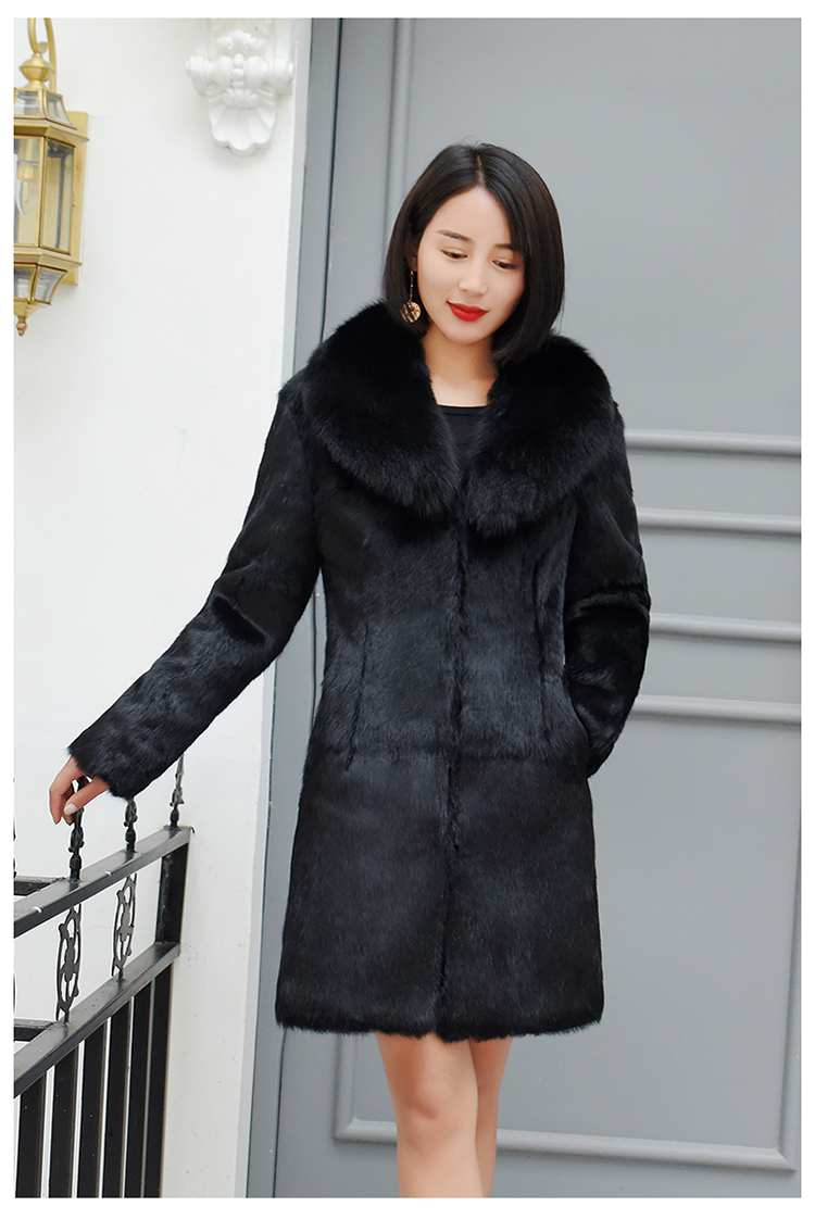 Off- mùa giải phóng mặt bằng fox lông cổ áo toàn bộ da lông thỏ áo khoác nữ phần dài lông một giảm béo kích thước lớn áo áo da cổ lông