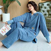 Fat Mm Big Code Home Dress Woman 200 Catty Autumn Winter Coral Suede Cartoon Long Sleeve Long Pants Soft Cotton Sleeping Clothing Two Sets
