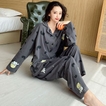 Pure cotton cardiovert pyjamas woman 2022 new big code 200 catty of spring autumn season long sleeves Two sets of home clothes fat mm