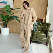 Fat Sister Coral Suede Autumn Winter Pyjamas Woman Big Code 200 Catty Fall Plus Suede Thickened Flannel Suede Suit Suit