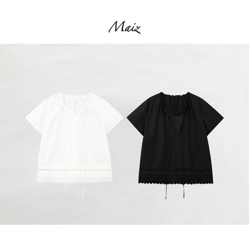 Zheng Maimai Brown Sugar Milk Dumpling Spring/Summer New Pure Cotton Casual Versatile Niche Lace Trim Babydoll Top for Women