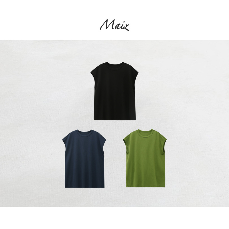 Zheng Maimai Sleeveless Three-Piece Set Spring/Summer New Design Simple Loose Slimming Solid Color Sleeveless T-Shirt