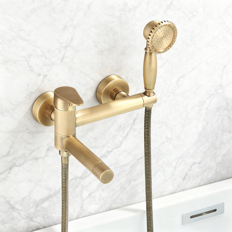 French-Style Vintage All-Copper Bathtub Shower Faucet, Wall-Mounted Hot and Cold Mixing Valve, Simple Shower Set Next to the Bathtub French-Style Vintage All-Copper Bathtub Shower Faucet, Wall-Mounted Hot and Cold Mixing Valve, Simple Shower Set Next to the Bathtub