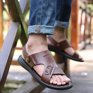皮凉鞋男士中老年夏季牛皮真皮防滑沙滩鞋男