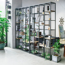 Iron partition rack industrial wind loft floor simple solid wood rack living room office screen retro bookshelf