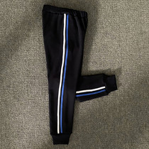 Customized autumn and winter middle school students uniform blue and white bar leg beam sweatpants pure cotton comfortable plus velvet