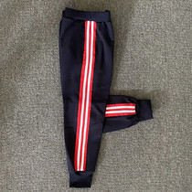 Winter school students pure cotton uniform deep blue pants spell 4 5 red road 2 white beam mouth trousers plus velvet