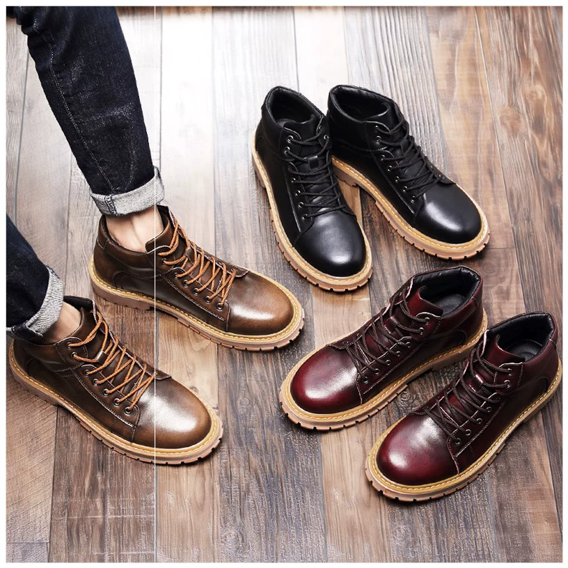 Mùa xuân nước Anh cộng với nhung mid-top giày nam da nam Martin boots 2020 xu hướng giày dụng cụ cao cấp mới - Giay cao