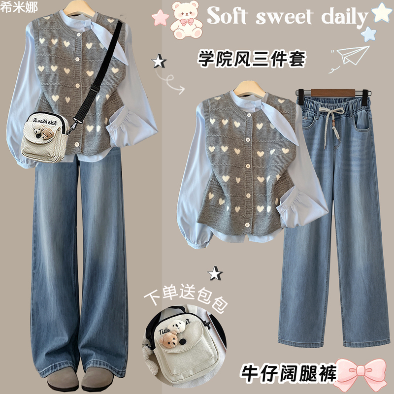 Sweet Girly College-Style Vest Shirt Fashion Set 2026 New Autumn Casual Outfit for Junior and Senior High School Girls Sweet Girly College-Style Vest Shirt Fashion Set 2026 New Autumn Casual Outfit for Junior and Senior High School Girls