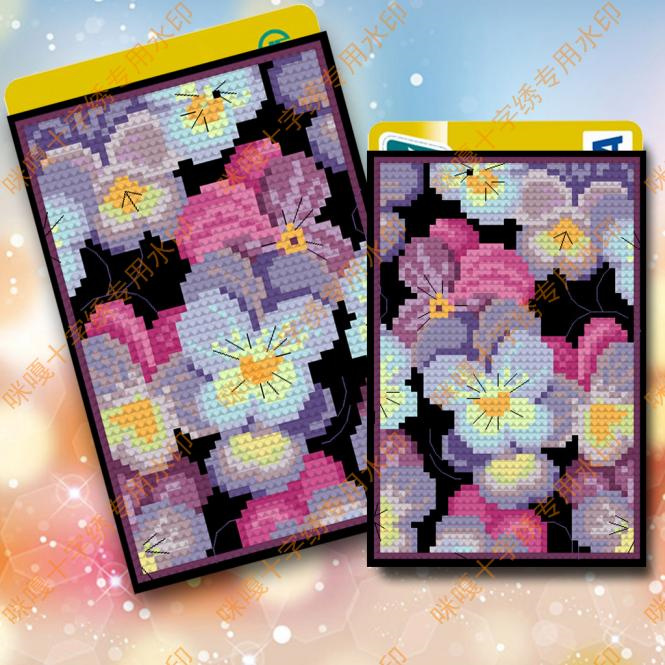 Miga cross stitch card sleeve card bag bank card set bus card sleeve K395 dream orchid black background cloth