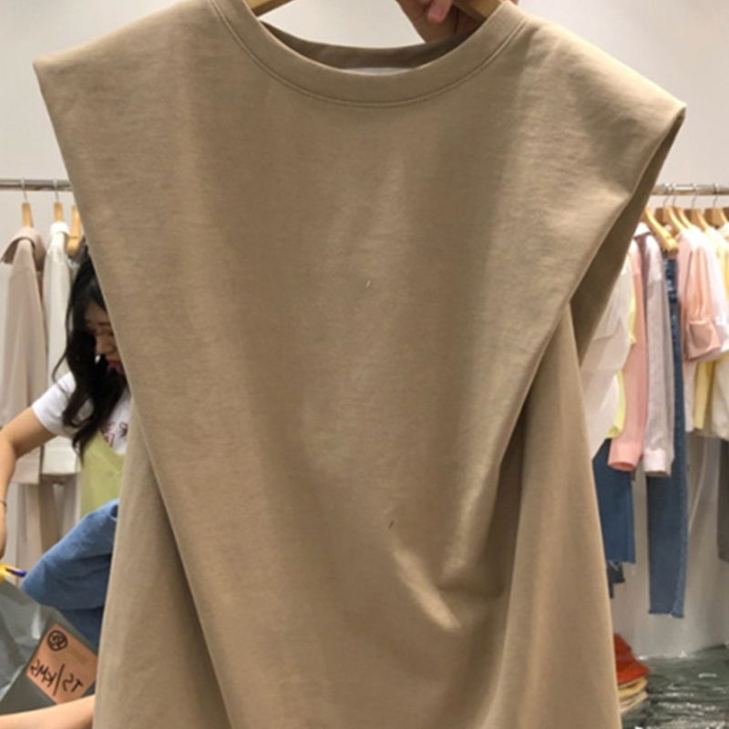 South Korea Dongdaemun 2025 New Sleeveless T-Shirt for Women, Summer Korean Style ins Trendy Design Vest with Shoulder Pads for Outerwear South Korea Dongdaemun 2025 New Sleeveless T-Shirt for Women, Summer Korean Style ins Trendy Design Vest with Shoulder Pads for Outerwear