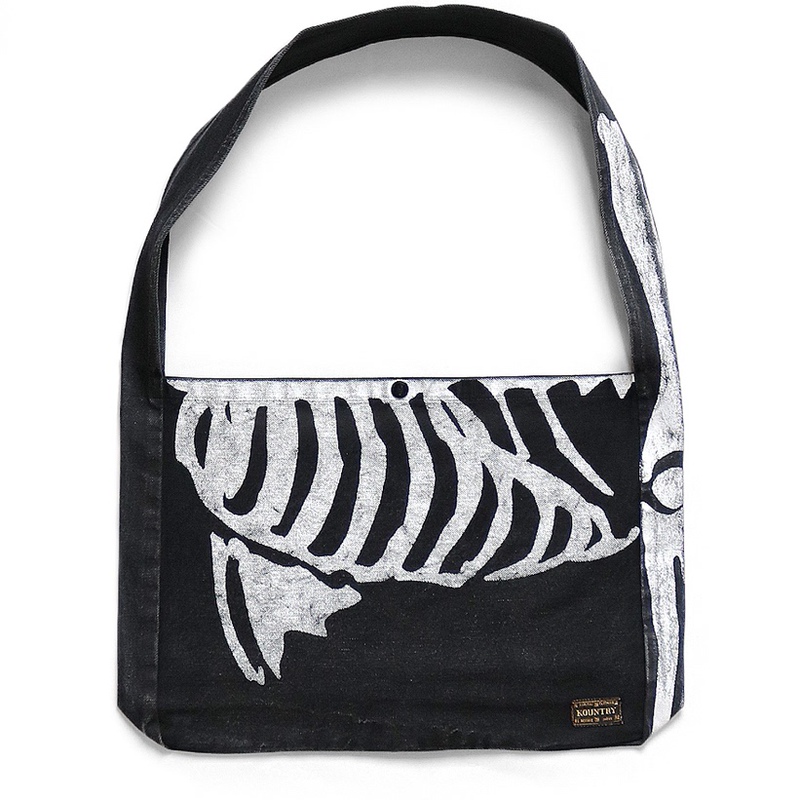 Kapital Hirata Kazuhiro Washed Distressed Bone Skeleton Denim Crossbody Bag Canvas Messenger Bag Shoulder Bag