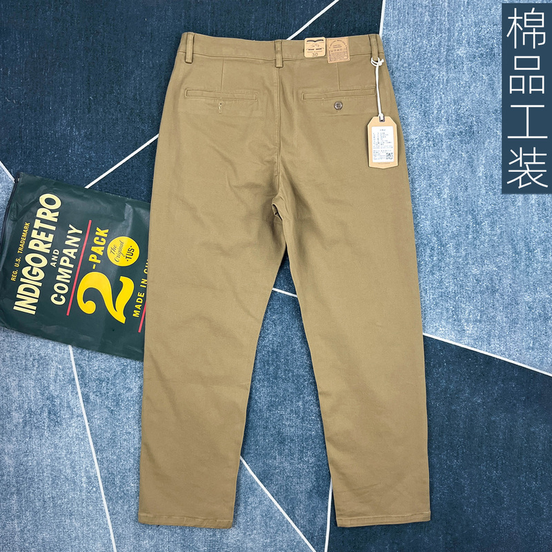 High-End Cotton Casual Pants for Men, Autumn Thick Style, American Retro Straight-Leg Khaki Trousers, Solid Color American Retro Pants