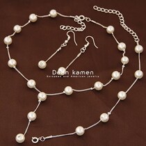 women fashion pearl sweater chain necklace earring bracelet