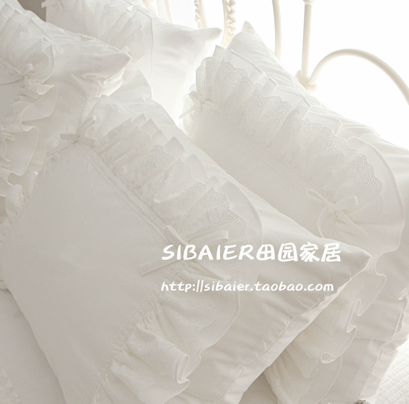 Phiên bản tiếng Hàn mới của ** thêu ren trắng xù vỏ gối bằng vải bông nơ (a) - Gối trường hợp gối chống trào ngược concung
