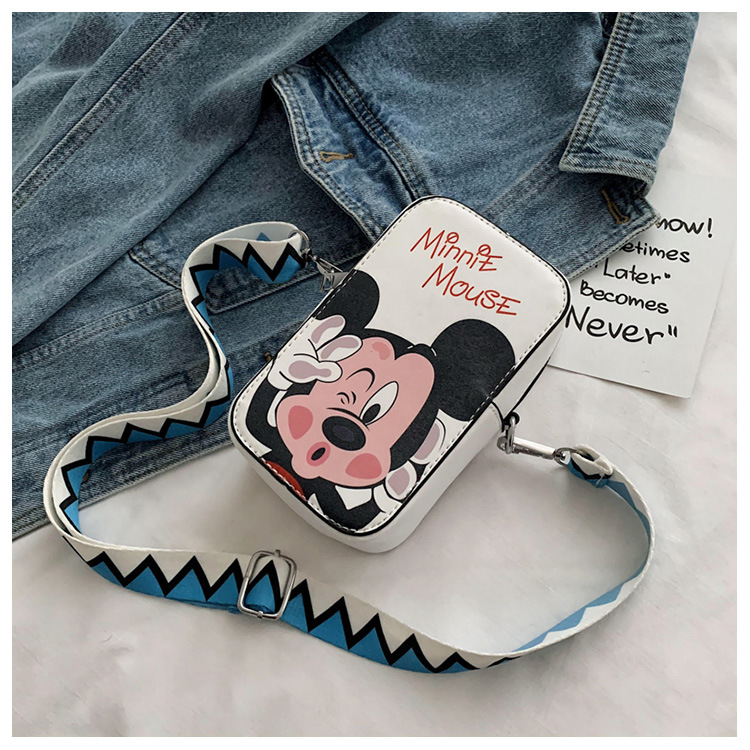 M-style WhiteDonald Duck Inclined shoulder bag lovely Mickey girl Put the phone Small bag Wide shoulder strap Vertical section student Lipstick Small square bag