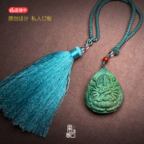 (Produced by fruit stone) high porcelain carved double-sided full work thousand hands Guanyin Hubei raw mine no optimized turquoise accessories