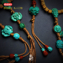 (Guoshi designer) Double three-way Jinlongshan with raw stone mine mouth inlaid with 24k demons and angels