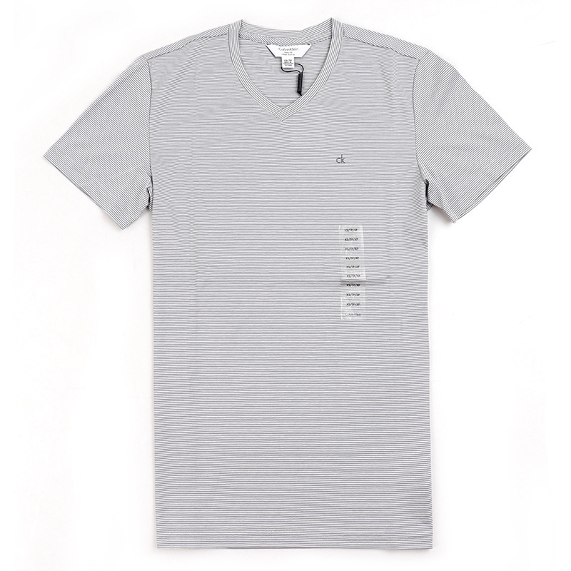 Ck Calvin Klein Usa Men's Slim Fit Soft Cotton Pinstripe Daily Casual V-Neck Short Sleeve T-Shirt