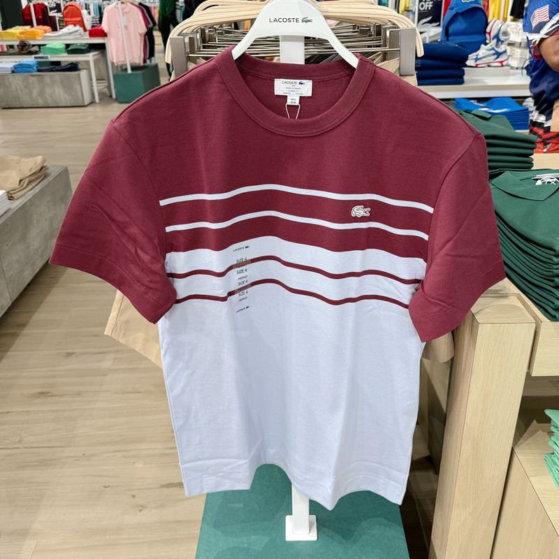 Lacoste French Crocodile Usa Men's Organic Cotton Thick and Thin Striped Casual Crew Neck Short Sleeve T-Shirt