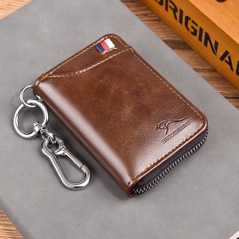 New men's real leather key bag burglar-proof brush anti-magnetic card bag multi-function wallet man style money clip tide card-Taobao