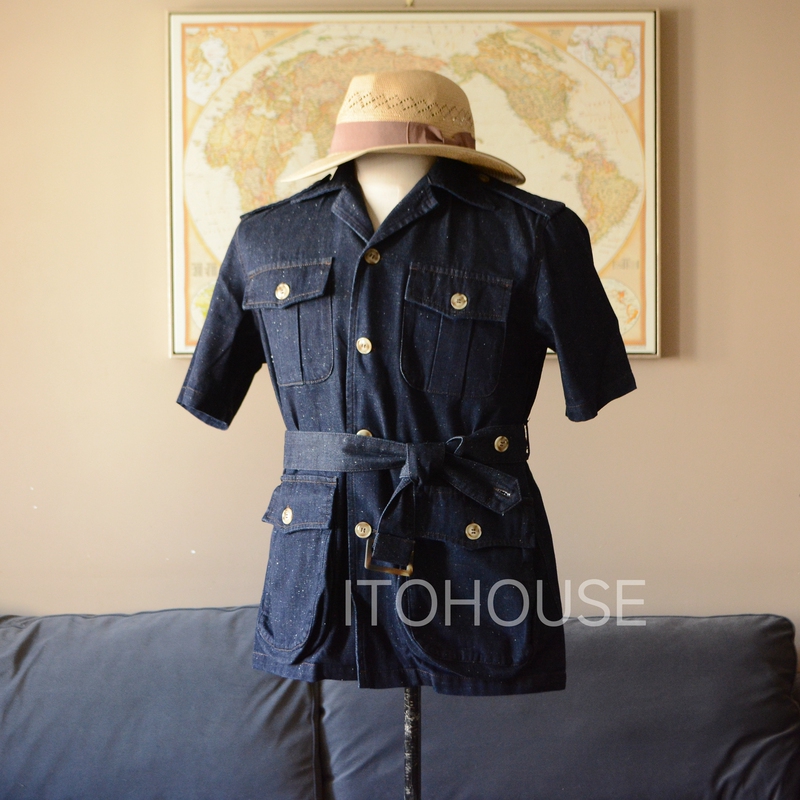 Safari Shirt by Itohouse, Snowflake Denim British Hunting Half-Sleeve Shirt