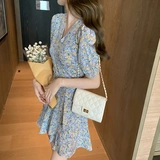 Шифоновое летнее приталенное платье, дизайнерская юбка, французский стиль, в цветочек, коллекция 2021, яркий броский стиль, тренд сезона, подходит для подростков