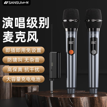 Shanshui Charging Professional Wireless Microphone Noise Reduction Microphone for Karaoke Performance Stage One-To-Two Outdoor Ktv Universal Microphone