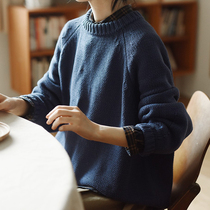 Produced by two people-Story 411 ) Beautiful for a long time ) Thickened loose round neck pullover sweater