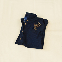 Two by LRCP ) Happily Blue - Walking and Stargazing ) Denim Jacquard Lapel Oversized Shirt