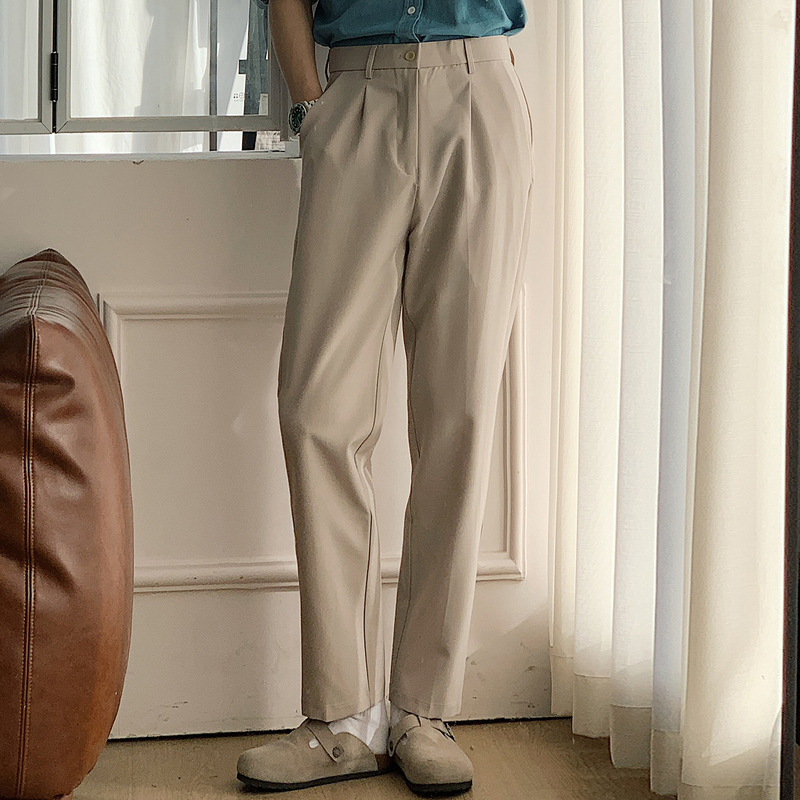 Mrlea High-End Men's Dress Pants, Minimalist Style, Double Pleats, Drapey, Slightly Tapered, Business Casual Pants, Versatile, Wrinkle-Free, Elegant and Stylish