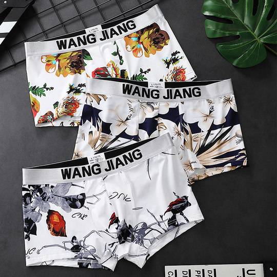 New Ice Silk Men's Underwear, Summer Thin Boxer Briefs, Printed Breathable Trendy Brand Boys' Youth Boxer Briefs