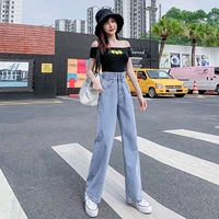 Прямые свободные джинсы, осенние светлые штаны, высокая талия, свободный крой, коллекция 2021, по фигуре