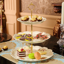 European-style afternoon tea dessert snack plate three-layer pastry plate English ceramic double-layer dried fruit fruit plate cake rack