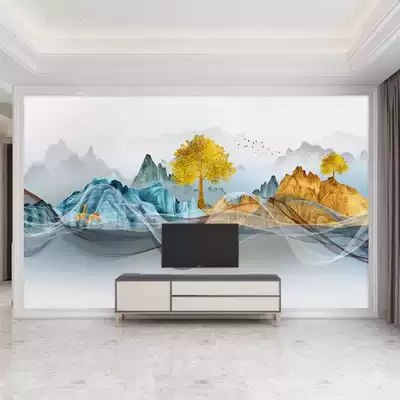 Chinese ink landscape bamboo wood fiber TV background wall integrated wall panel living room Office film and television Wall Wall Wall Wall