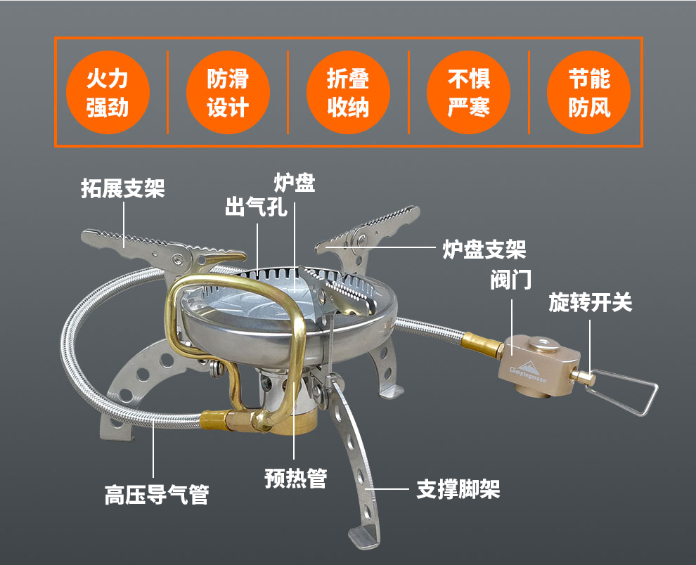 CAMPINGMOON Hyun Đinh Bếp lò bếp gas chuyên nghiệp - Bếp lò / bộ đồ ăn / đồ nướng dã ngoại bếp ga cắm trại