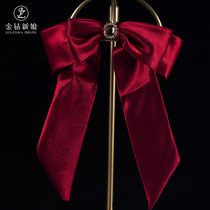 Red bow hairpin net red 2020 new Japanese and Korean red hair accessories bridal evening dress accessories with makeup