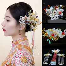 Bride headdress senior Xiuhe 2021 new simple step shake Pearl tassel Chinese colored glaze phoenix crown wedding hair accessories