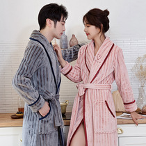 Nightgown Womens autumn and winter long couples pajamas Mens coral velvet bathrobe bathrobe flannel thickened velvet warm