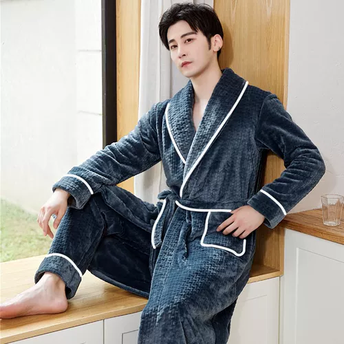 Демисезонная коралловая бархатная флисовая пижама, удерживающий тепло фланелевый зимний лонгслив, кардиган, комплект, увеличенная толщина, мужской стиль, большой размер