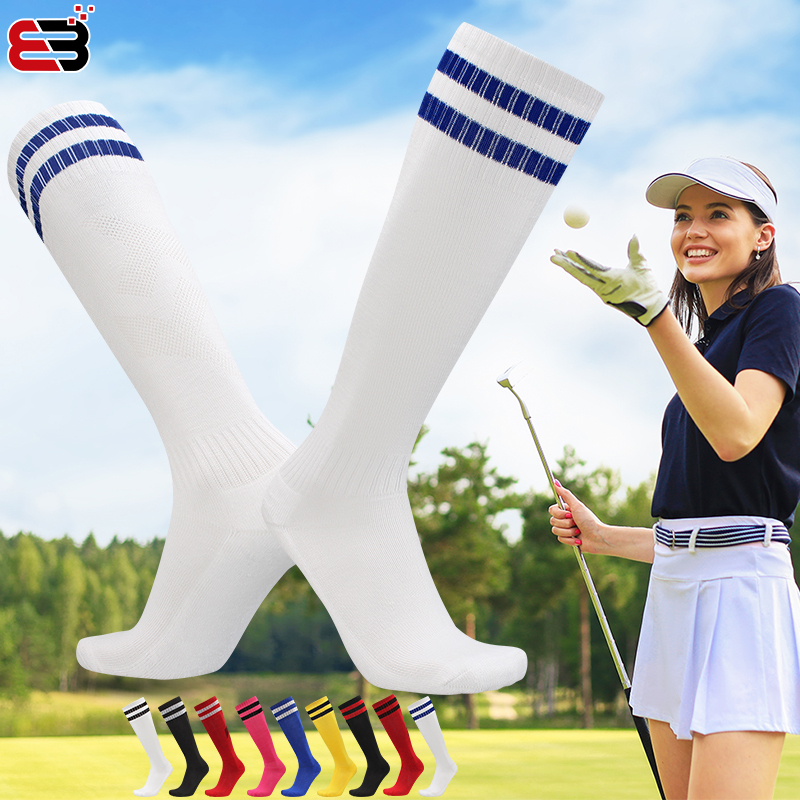 Golf Socks for Women, Long White High-Tube Socks with Towel Bottom, Sports Socks with Two Stripes, Striped Long Socks Paired with a Short Skirt