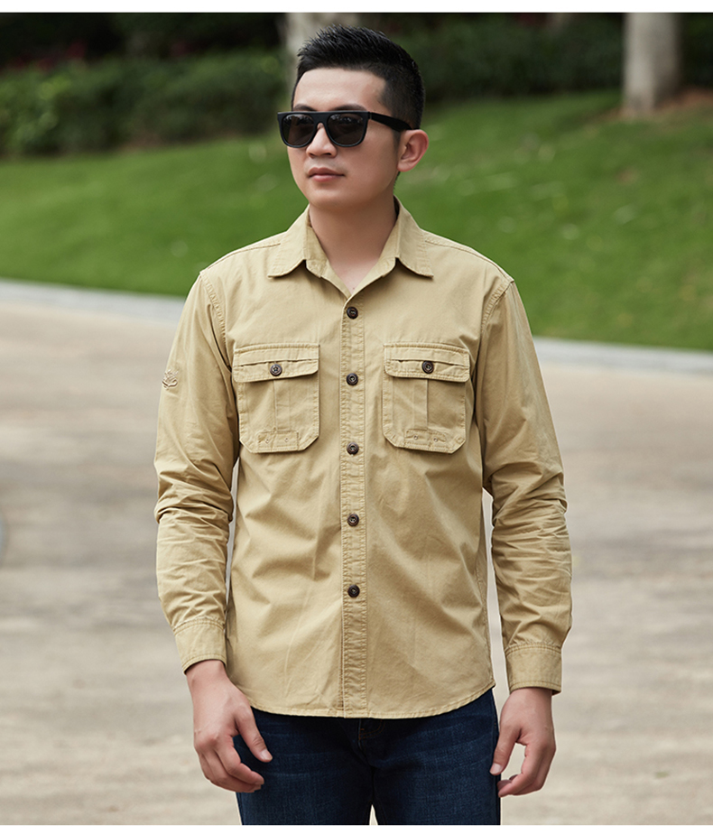 Áo sơ mi nam cotton dài tay giản dị dụng cụ sơ mi nam 2018 mới xuân hè đứng cổ áo sơ mi áo sơ mi áo sơ mi đen nữ