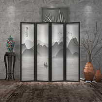 New Chinese Screen Folding Partition Living Room Modern Hotel Office Solid Wood Genguan Mobile Landscape Cloth Art Folding Screen