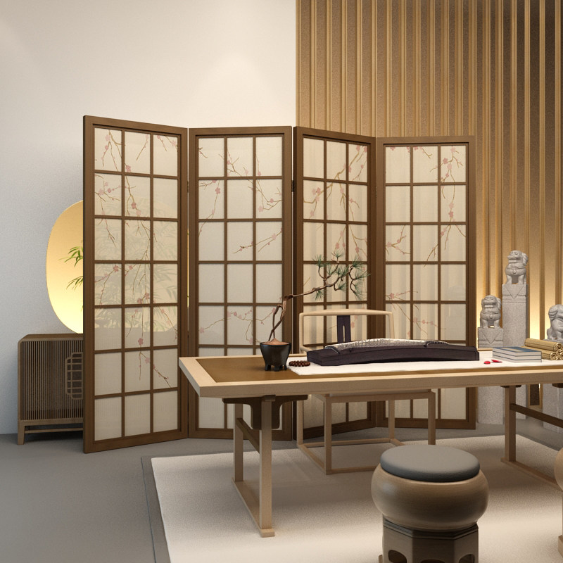 Chinese screen partition living room modern restaurant office hotels solid wood folding porch mobile hollow screen customization