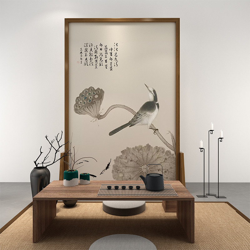 New Chinese Screen Partition Living Room Dining Room Dining Room Dining Room Dining Room Office Modern Solid Wood Zen Manylian Fluxuan mobile seat screen